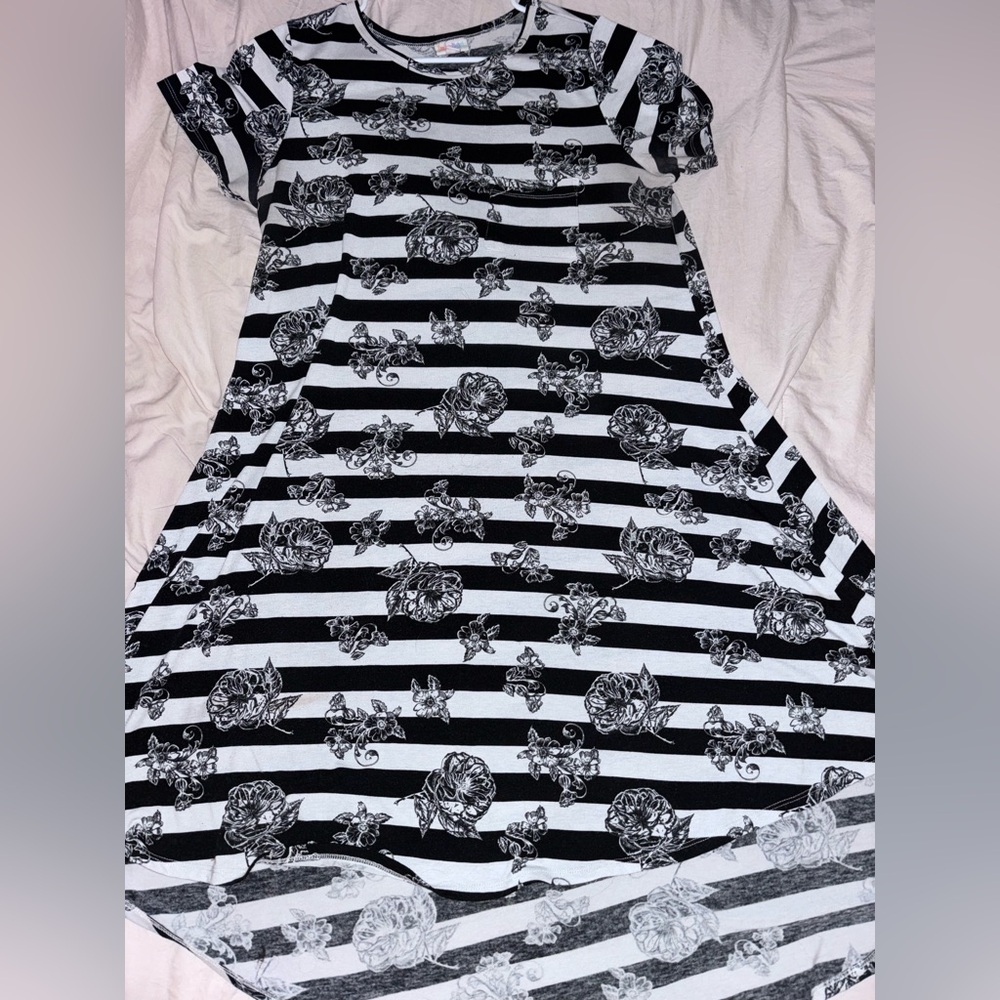 LuLaRoe Carly Black and White Floral Striped Dress